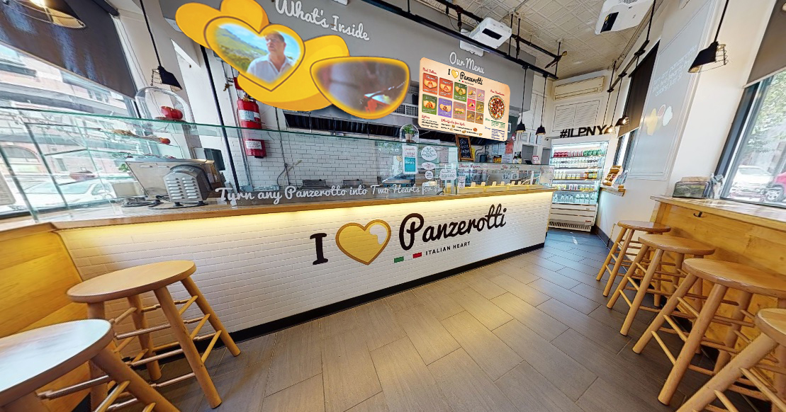 Interno dello store di Manhattan, bancone e sgabelli